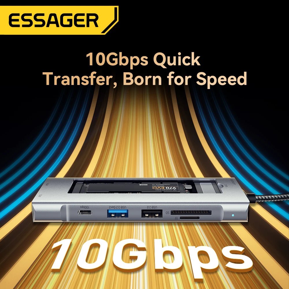 Essager ES-TA08 Hub USB-C 8-en-1 avec Boîtier SSD M.2 NVMe Intégré - Arsenal HANTKO